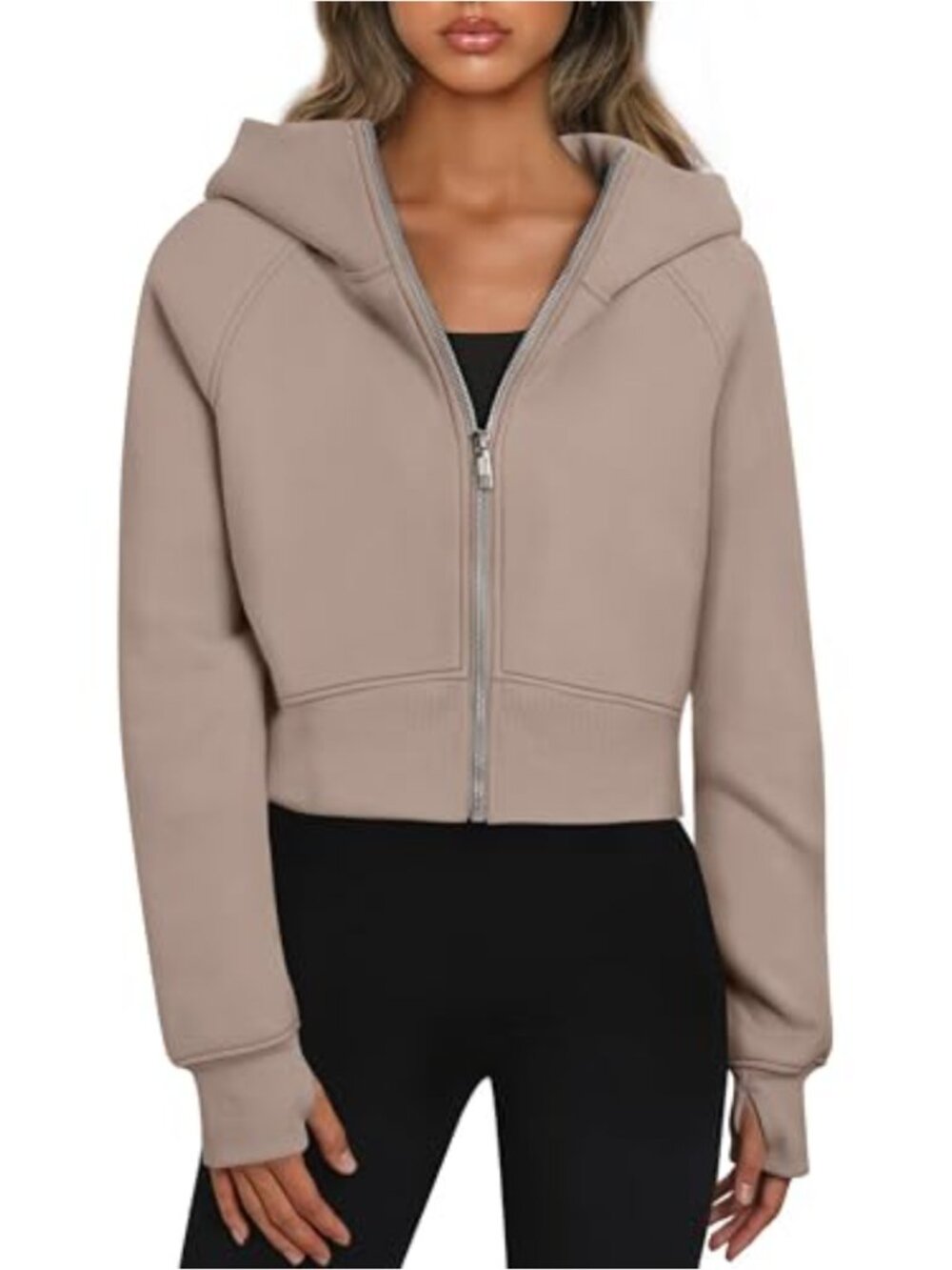 Oversized Cropped Zip Up Hoodie Cotton Fleece Women Sweatshirt
